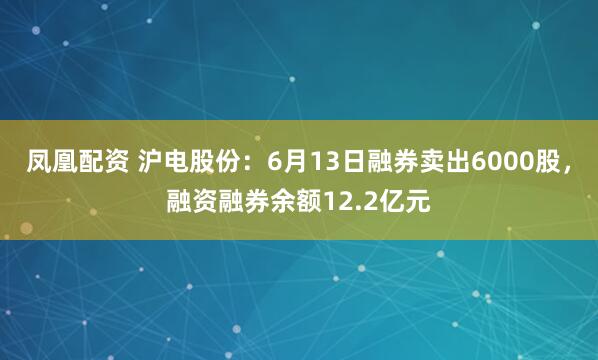 凤凰配资 沪电股份:6月13日融券卖出6000股,融资融券余额12.2亿元