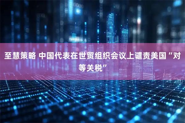 至慧策略 中国代表在世贸组织会议上谴责美国“对等关税”